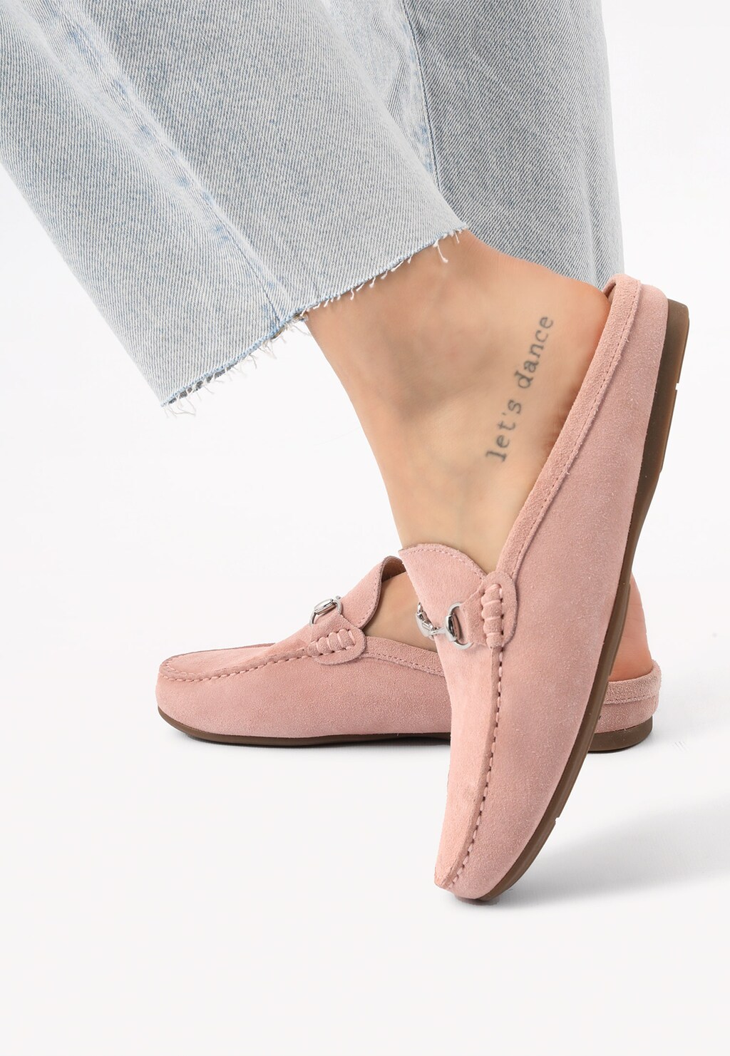 Różowe klapki mokasynowe z dwoiny welurowej 74033-65 Widok 7