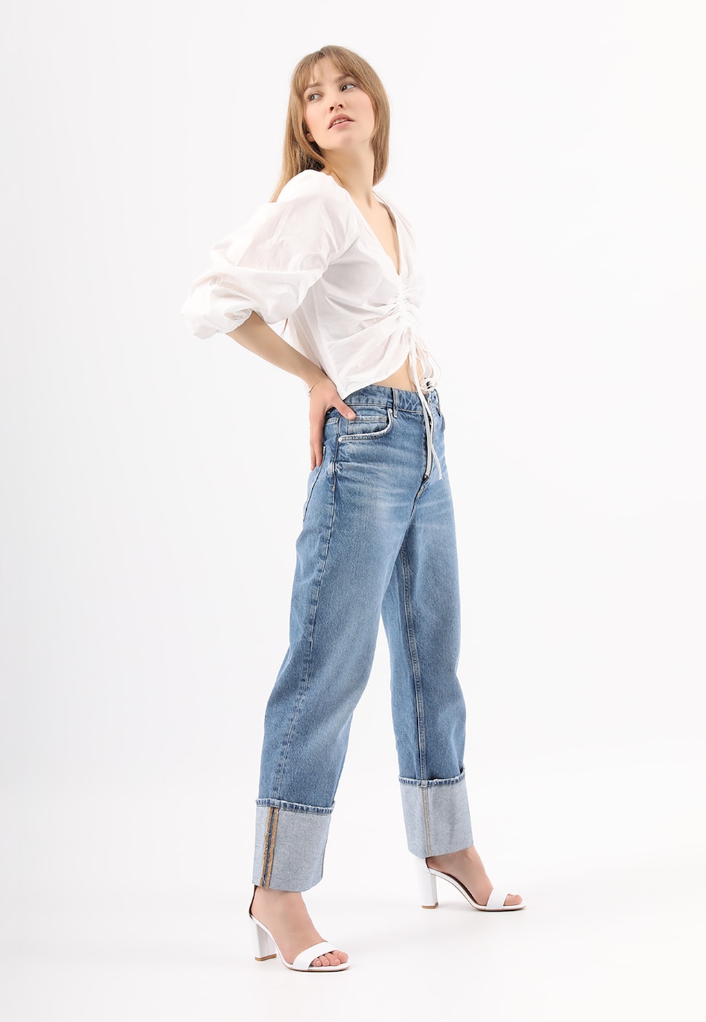 Elegantné biele kožené dámske sandále na leto 76028-59 Widok 1