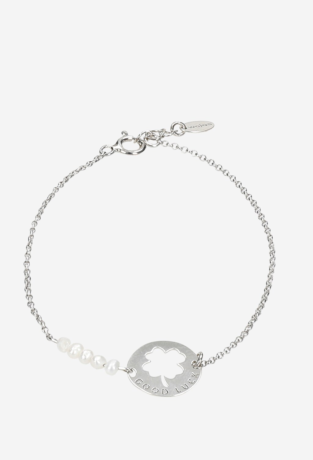 Srebrna bransoletka damska z naturalnymi perłami i motywem czterolistnej koniczyny 98909-80 Widok 2