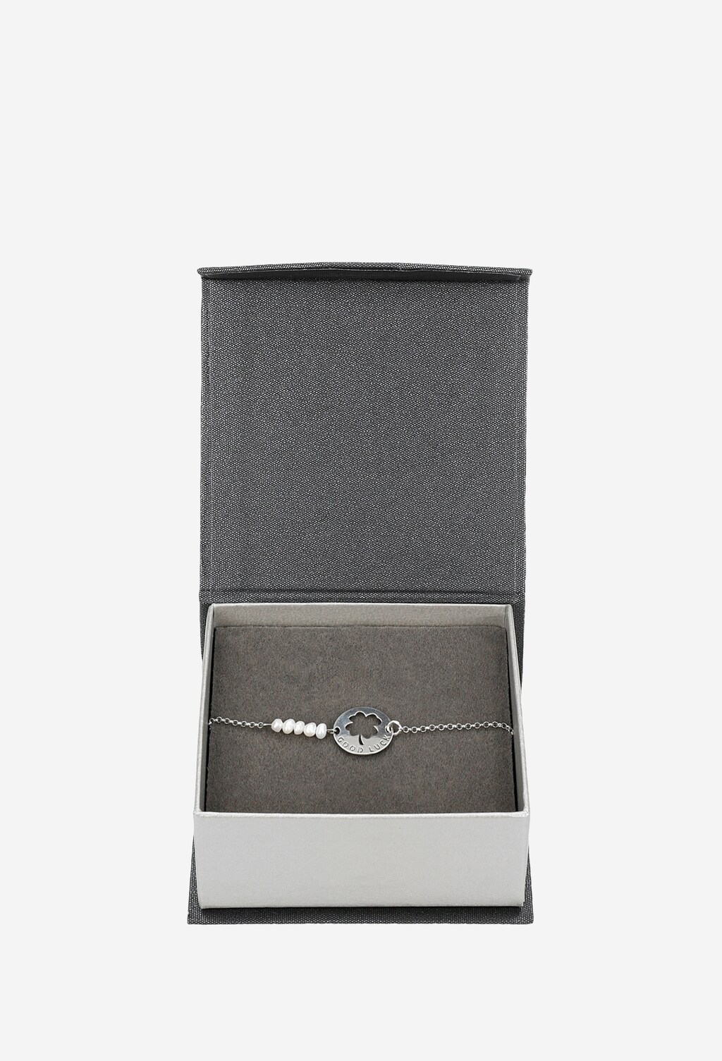 Srebrna bransoletka damska z naturalnymi perłami i motywem czterolistnej koniczyny 98909-80 Widok 3