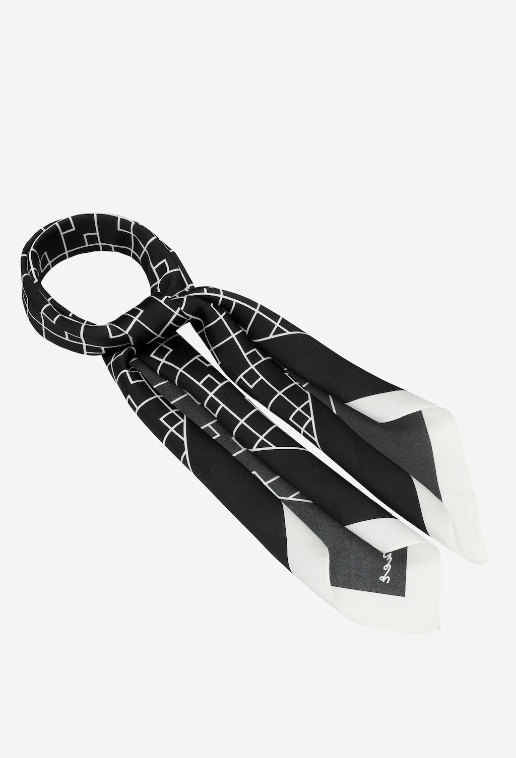 Czarna apaszka damska w białe wzory 96006-11 Widok 1