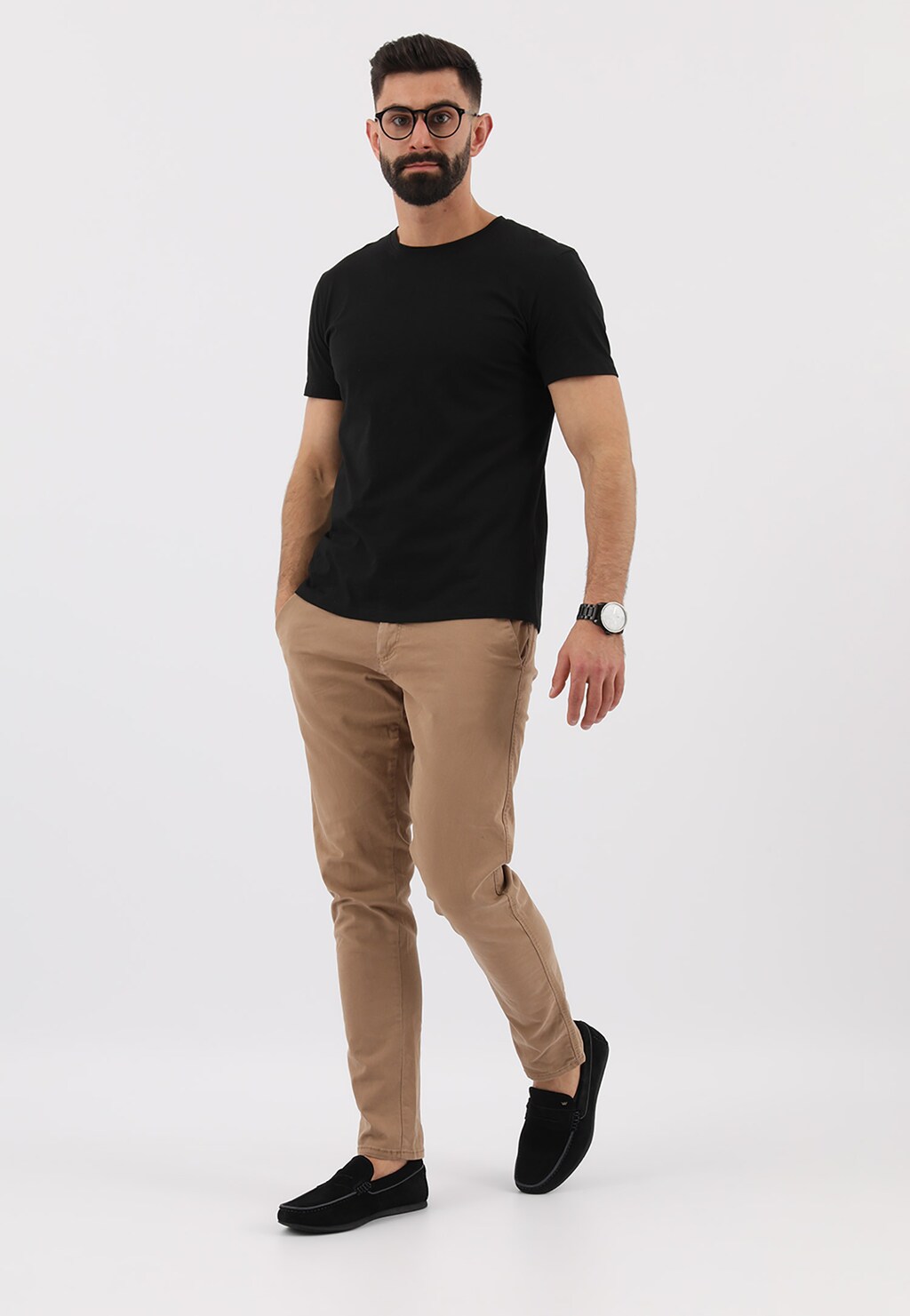 Czarne mokasyny męskie z perforowaną skórą 10064-61 Widok 1