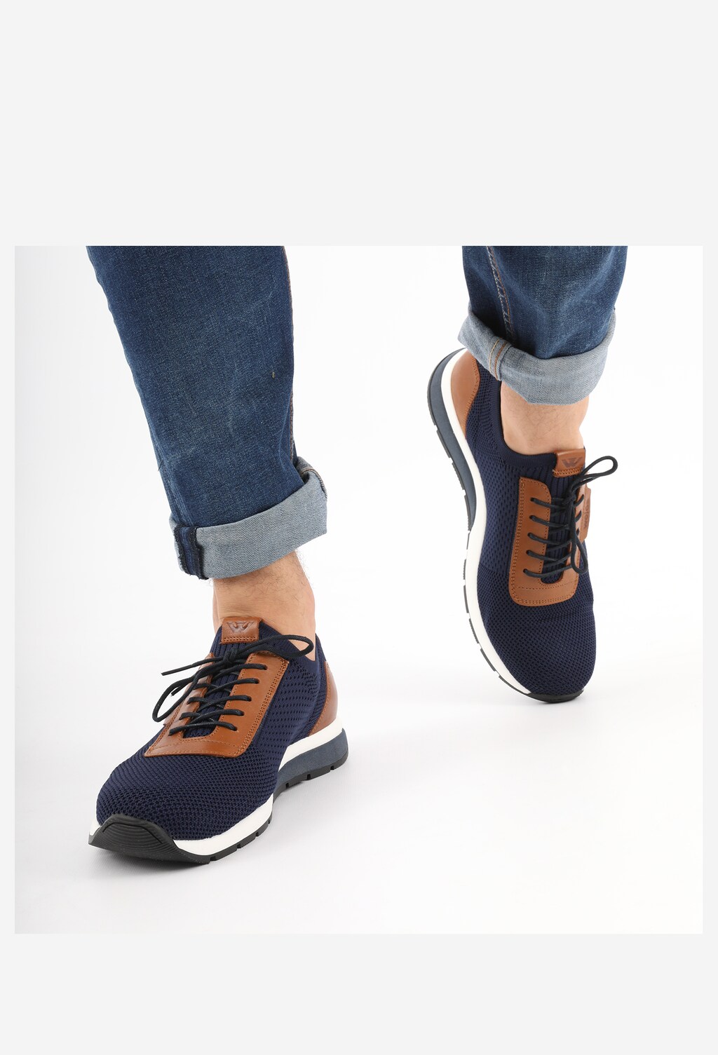 Modro-hnědé pánské polobotky z kombinace kůže a textilu 10086-83 Widok 7