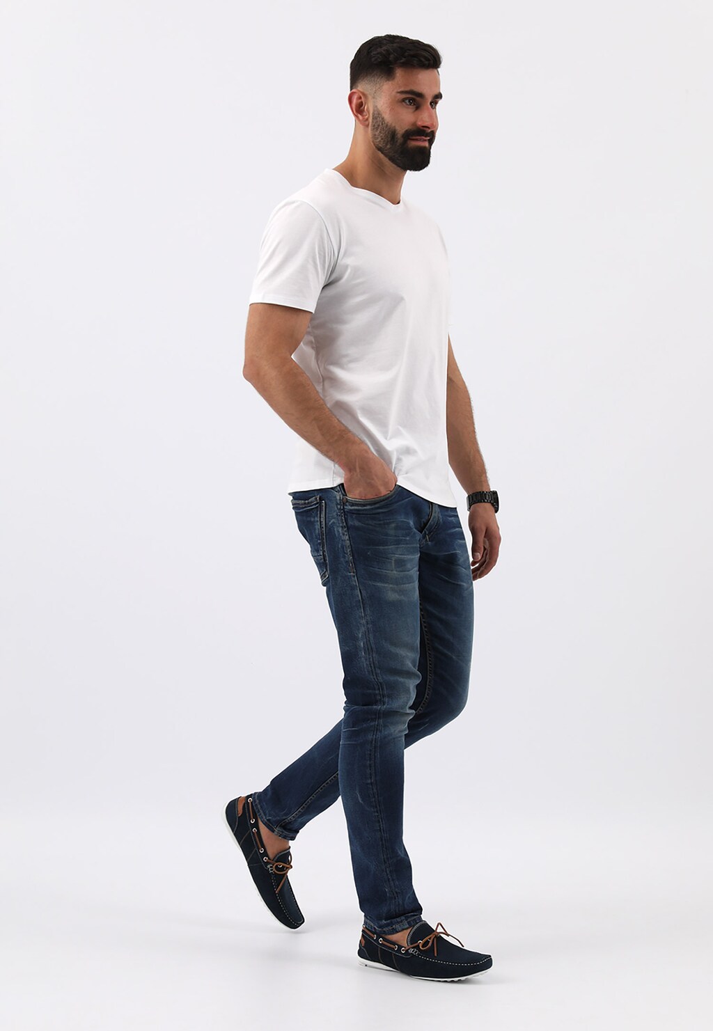 Granatowe mokasyny męskie z brązowymi elementami 10117-76 Widok 1