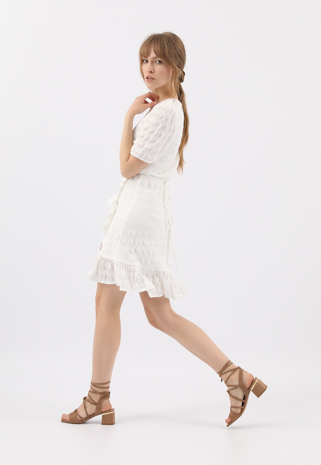 Béžové sandály dámské s efektním šněrováním 76077-64 Widok 9