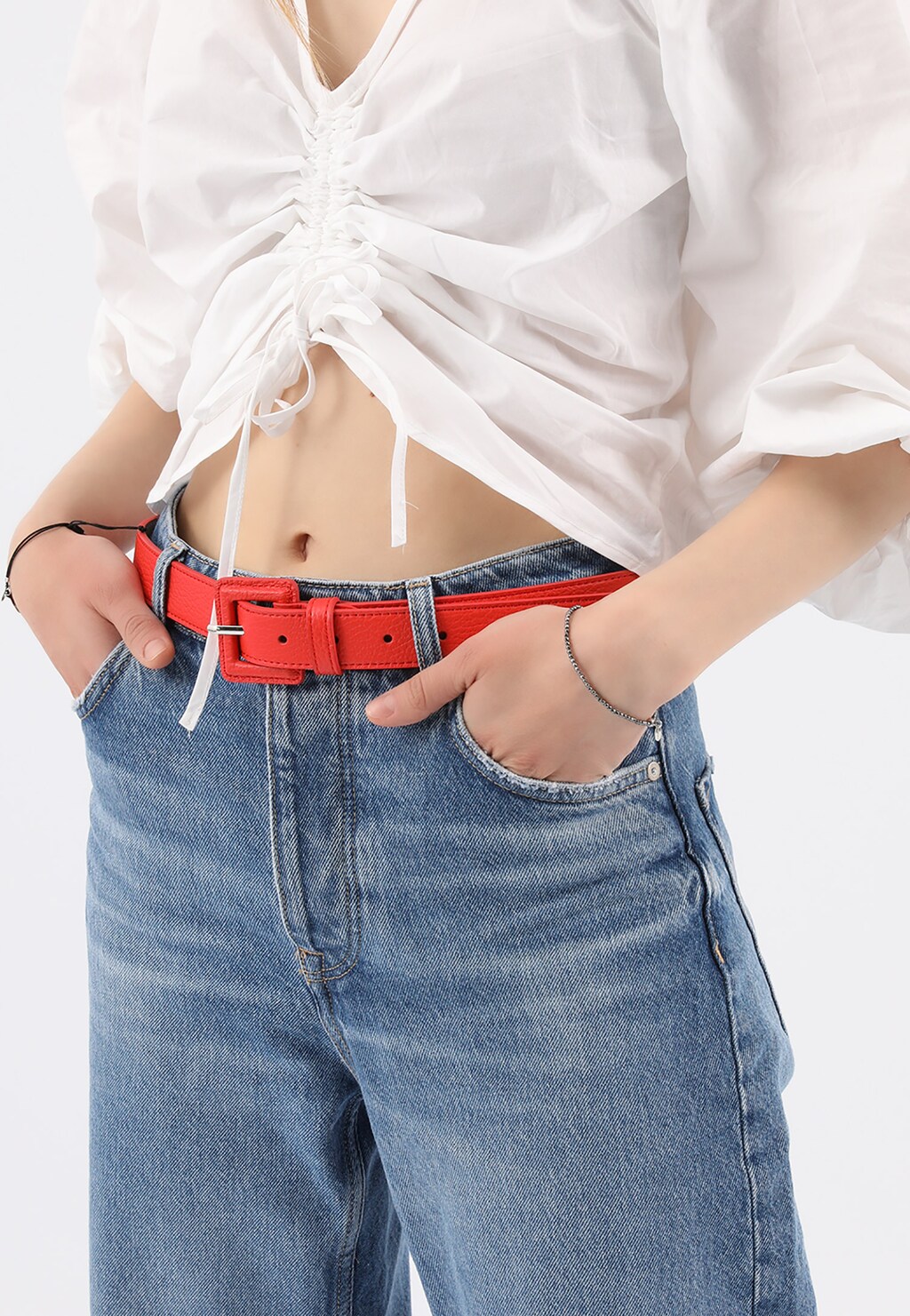 Dámsky opasok koralovej farby vyrobený z lícovej kože 93031-55 Widok 1