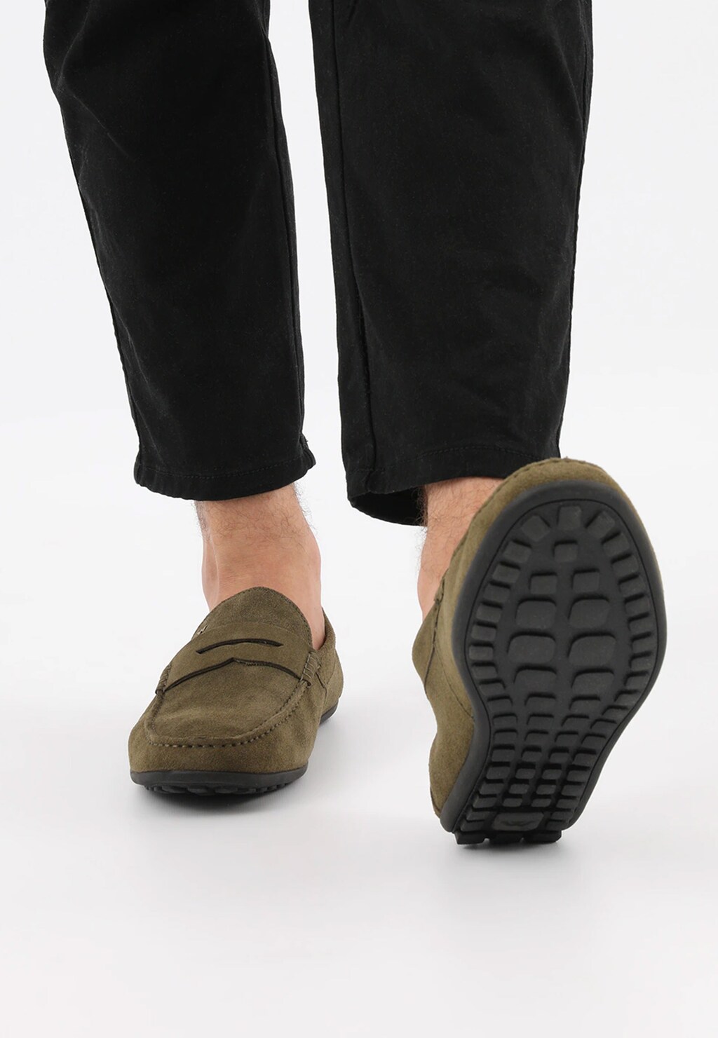 Zielone mokasyny męskie z czarną podeszwą 10116-67 Widok 8