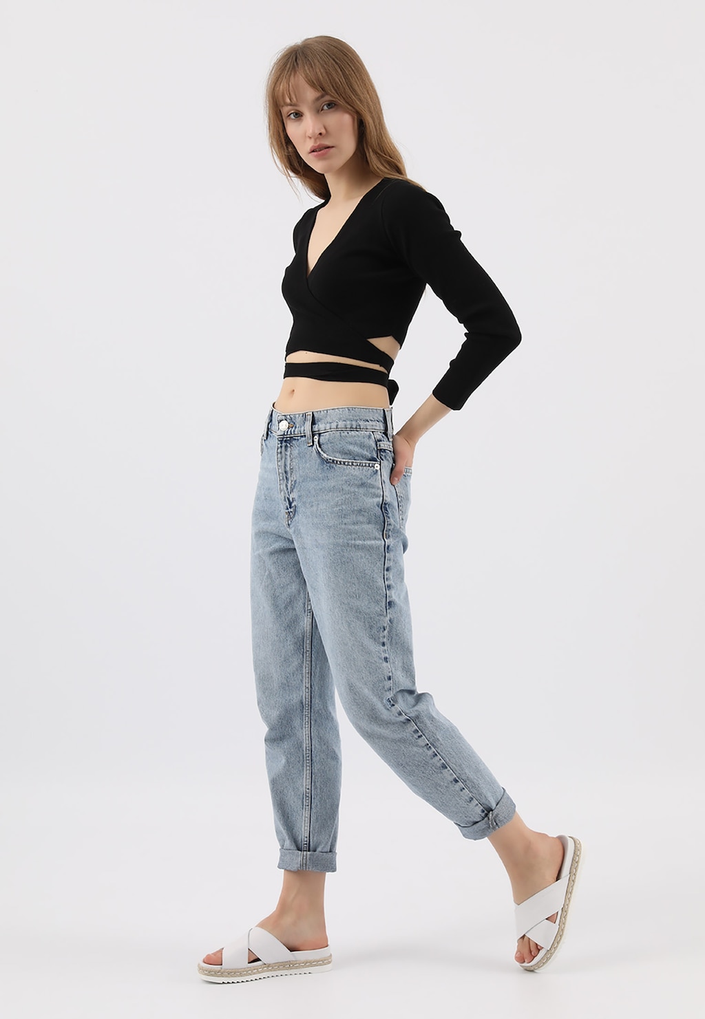 Trendy biele letné šľapky dámske vyrobené z kože 74035-59 Widok 1