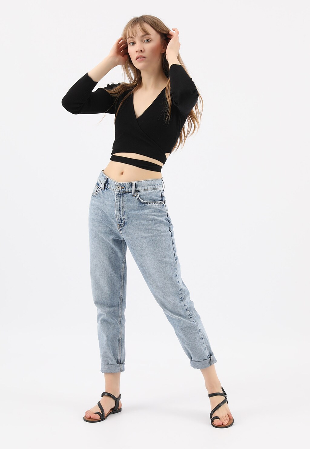 Płaskie sandały damskie w kolorze czarnym 76047-51 Widok 7