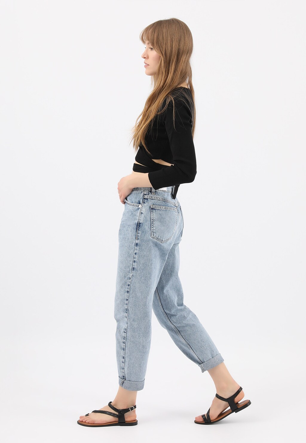 Płaskie sandały damskie w kolorze czarnym 76047-51 Widok 8