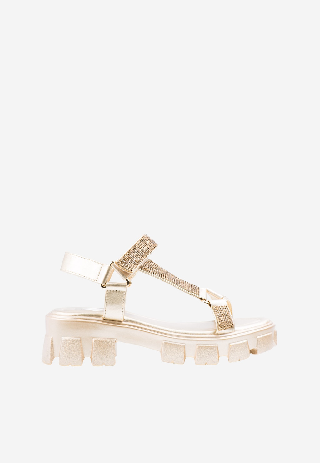 WJS złote sandały damskie z kryształkami i podeszwą na traktorze WJS74030-58 Widok 1