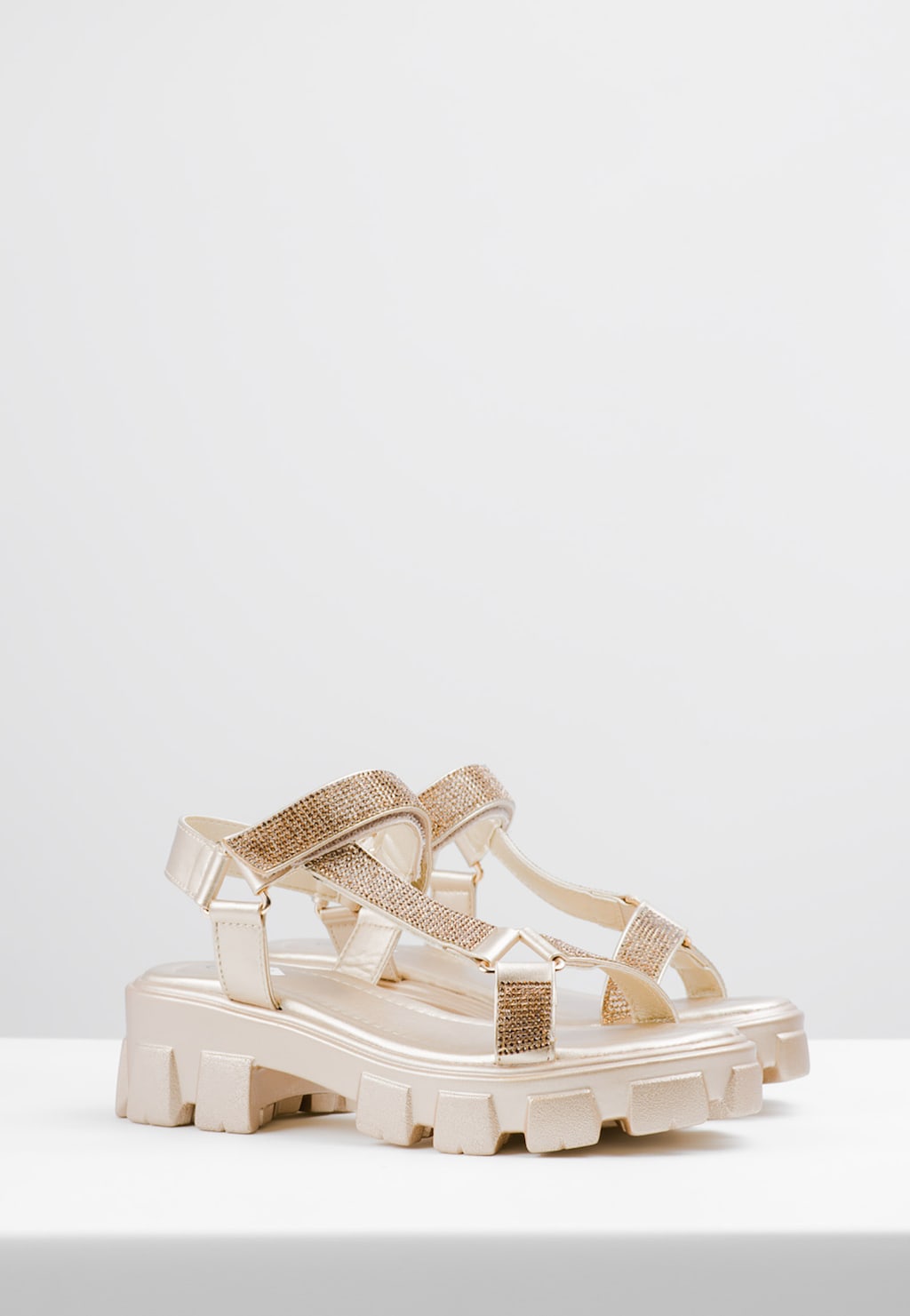 WJS złote sandały damskie z kryształkami i podeszwą na traktorze WJS74030-58 Widok 2