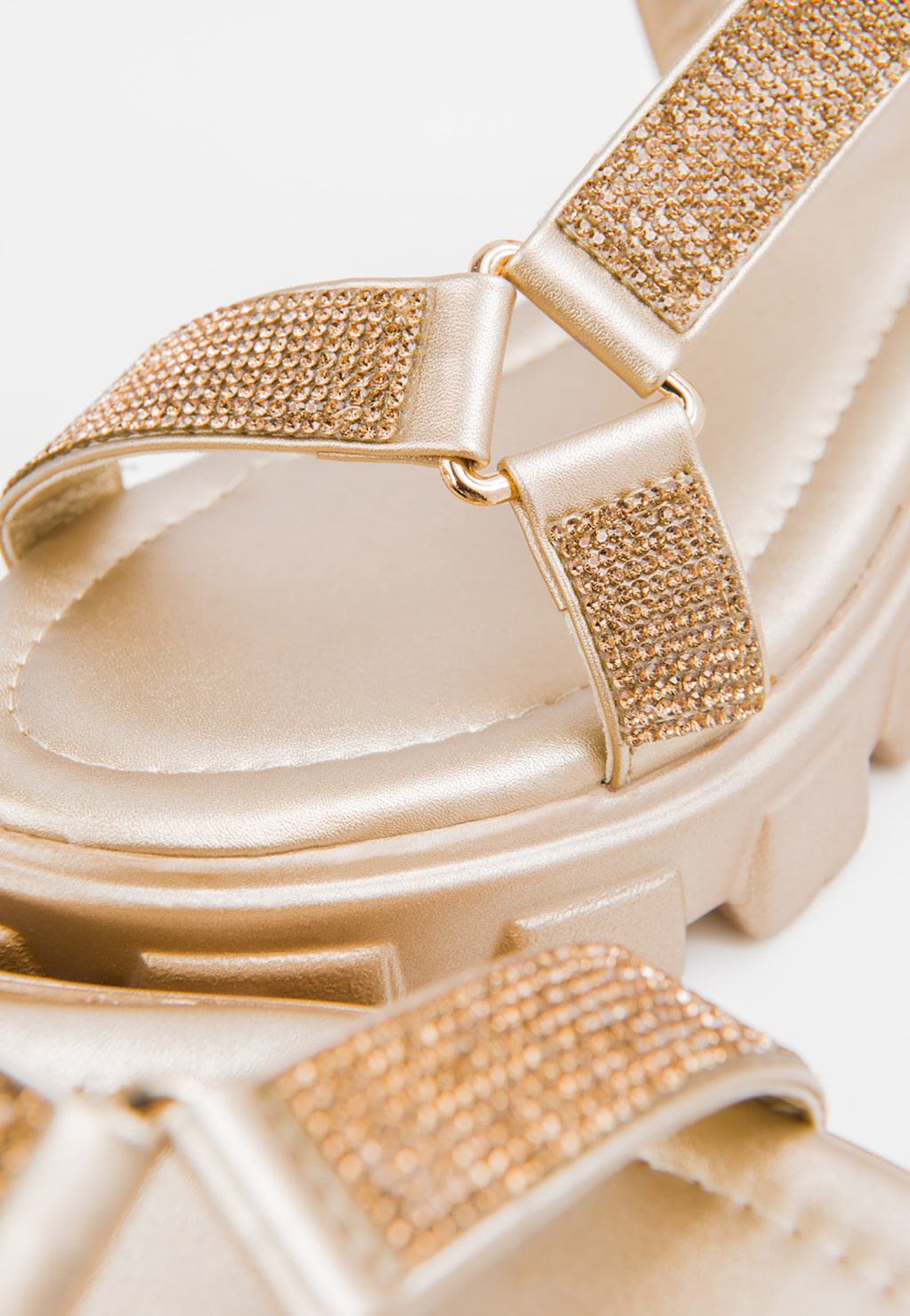 WJS złote sandały damskie z kryształkami i podeszwą na traktorze WJS74030-58 Widok 3