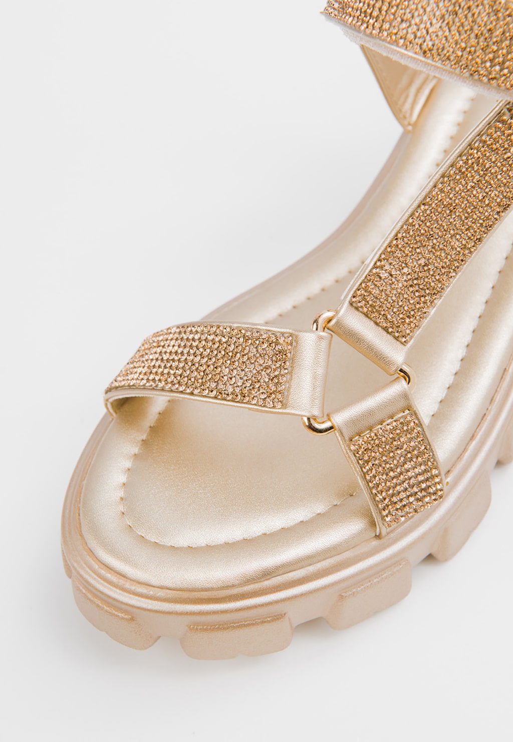 WJS złote sandały damskie z kryształkami i podeszwą na traktorze WJS74030-58 Widok 4