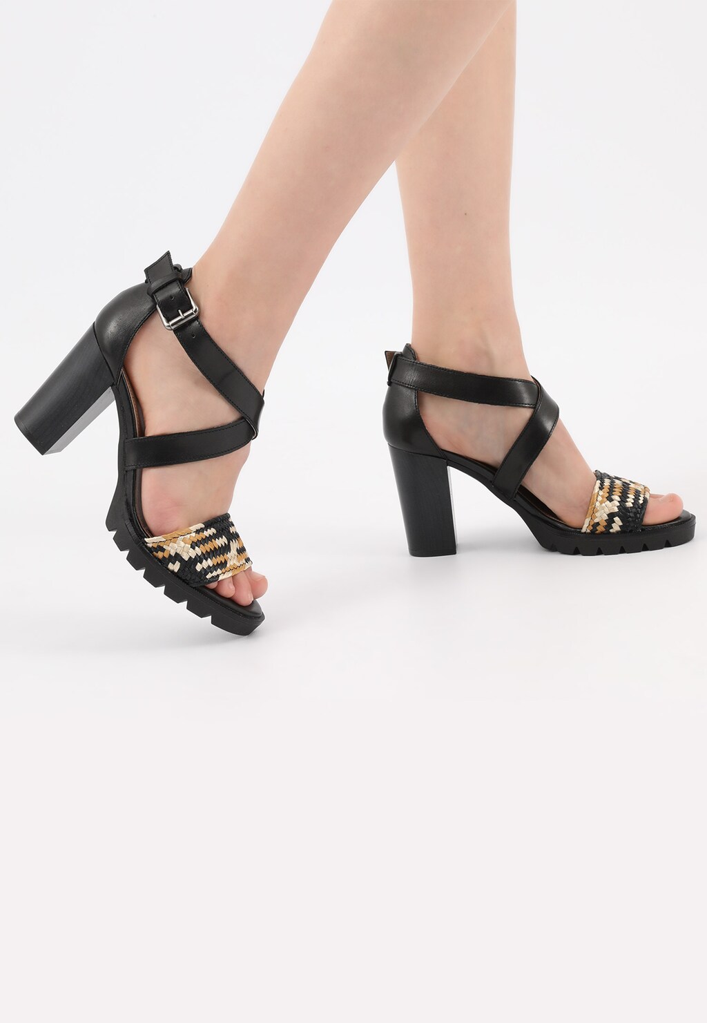 Čierne kožené sandále dámske s letným etno vzorom 76031-81 Widok 8
