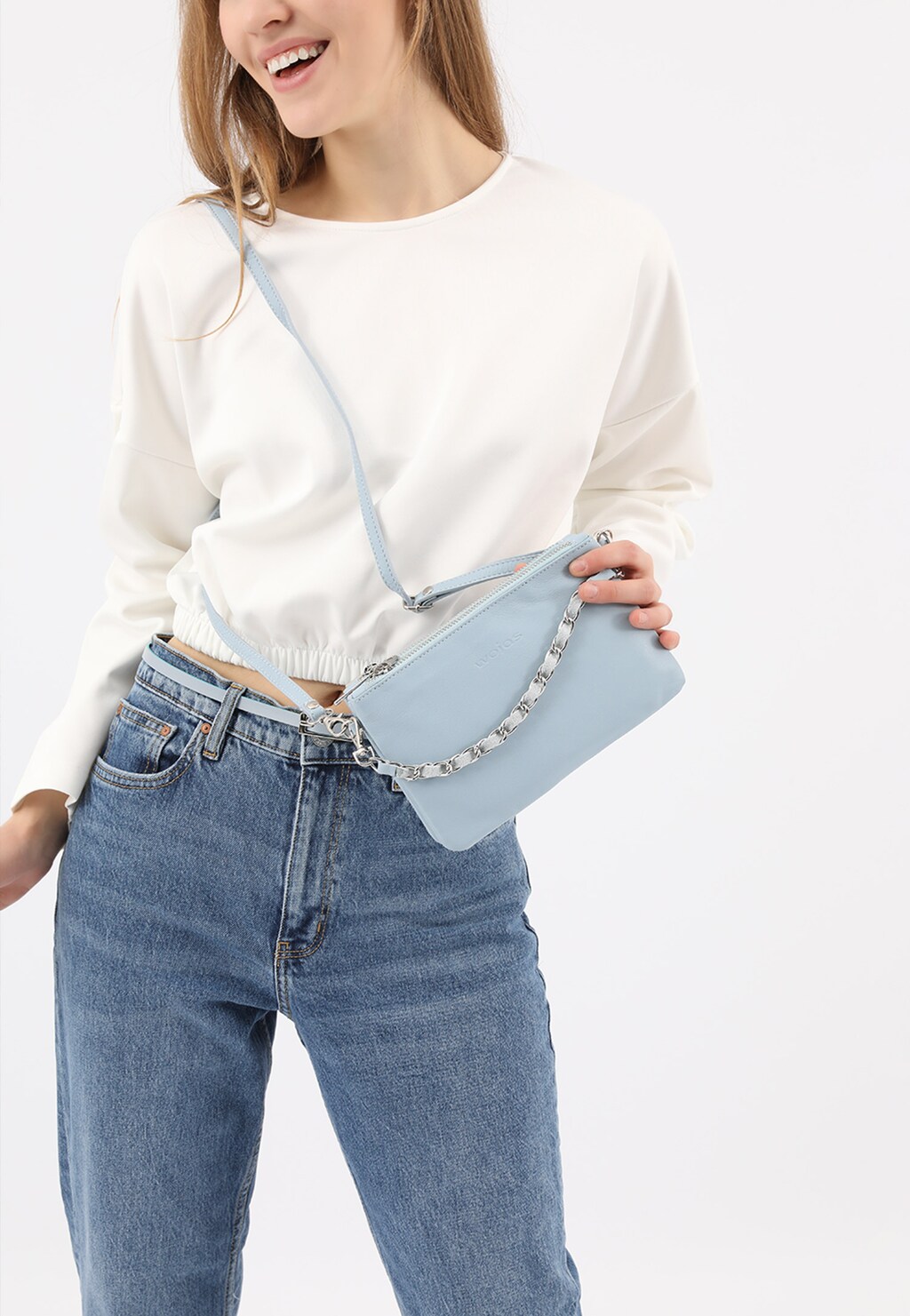 Něžná světle modrá dámská kabelka z kvalitní kůže 80116-56 Widok 1