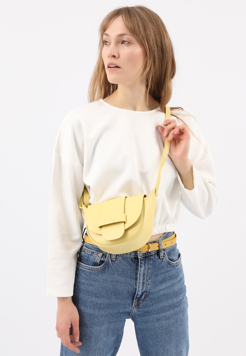 Żółta skórzana torebka damska na wiosnę 9816-57 Widok 7