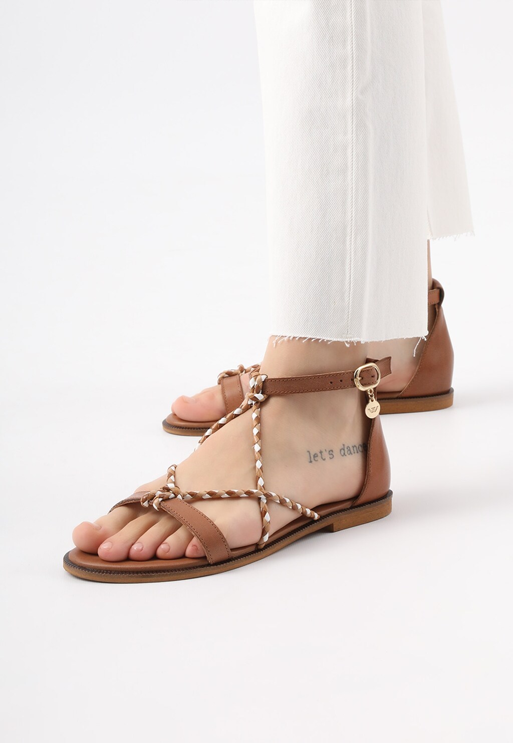 Jasnobrązowe sandały damskie z plecionymi paskami 76067-53 Widok 7