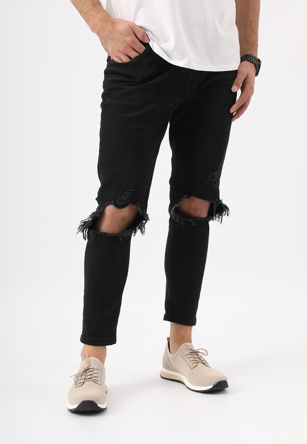 Béžové pánske tenisky zo syntetického materiálu a kože 10085-83 Widok 1