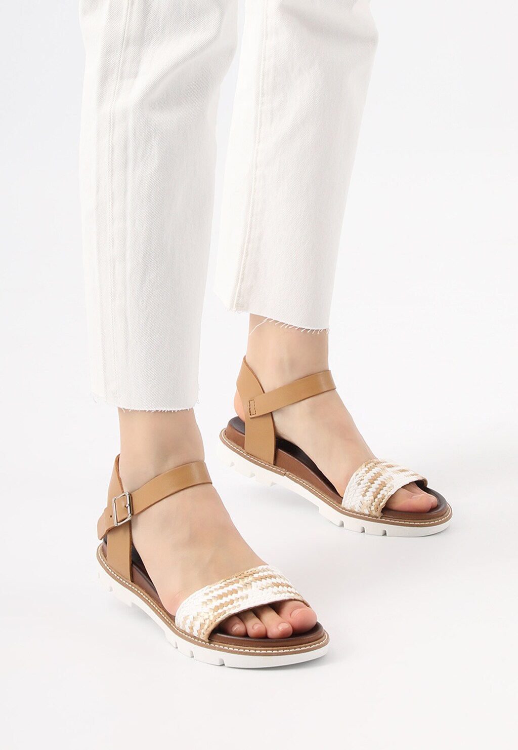 Sandały damskie na płaskiej podeszwie beżowe 76019-84 Widok 9