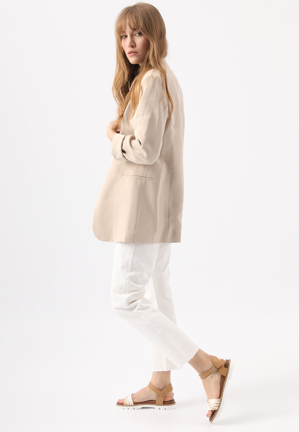 Sandały damskie na płaskiej podeszwie beżowe 76019-84 Widok 10