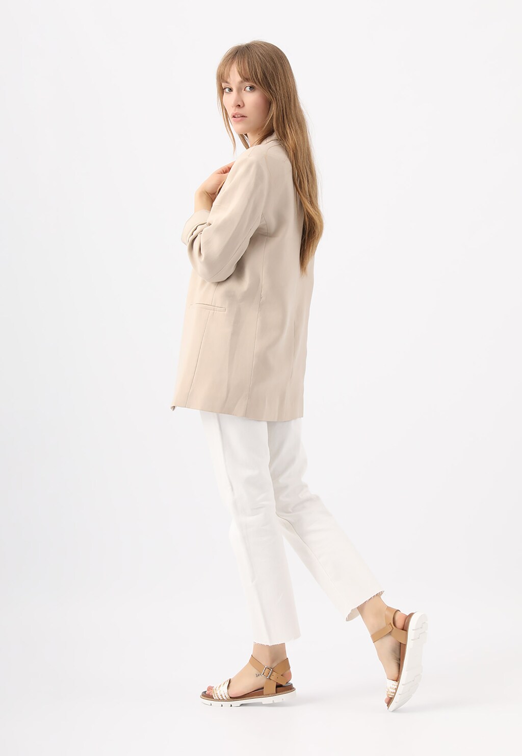 Sandały damskie na płaskiej podeszwie beżowe 76019-84 Widok 1