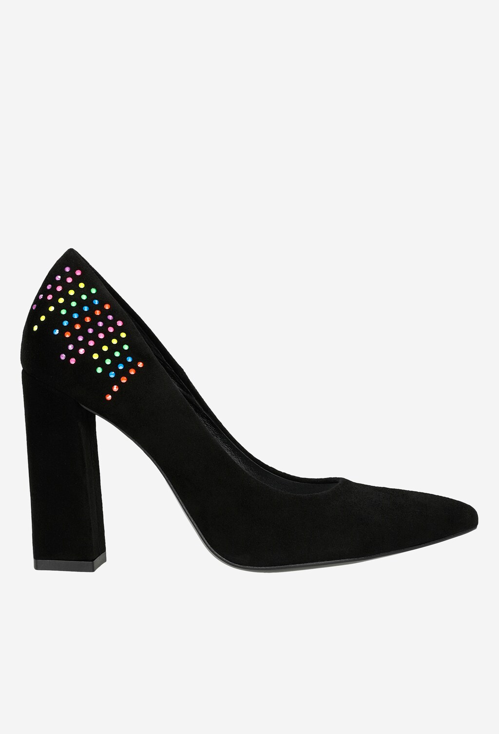 Czarne wieczorowe czółenka na obcasie z kolorwymi kryształkami 35056-65 Widok 2