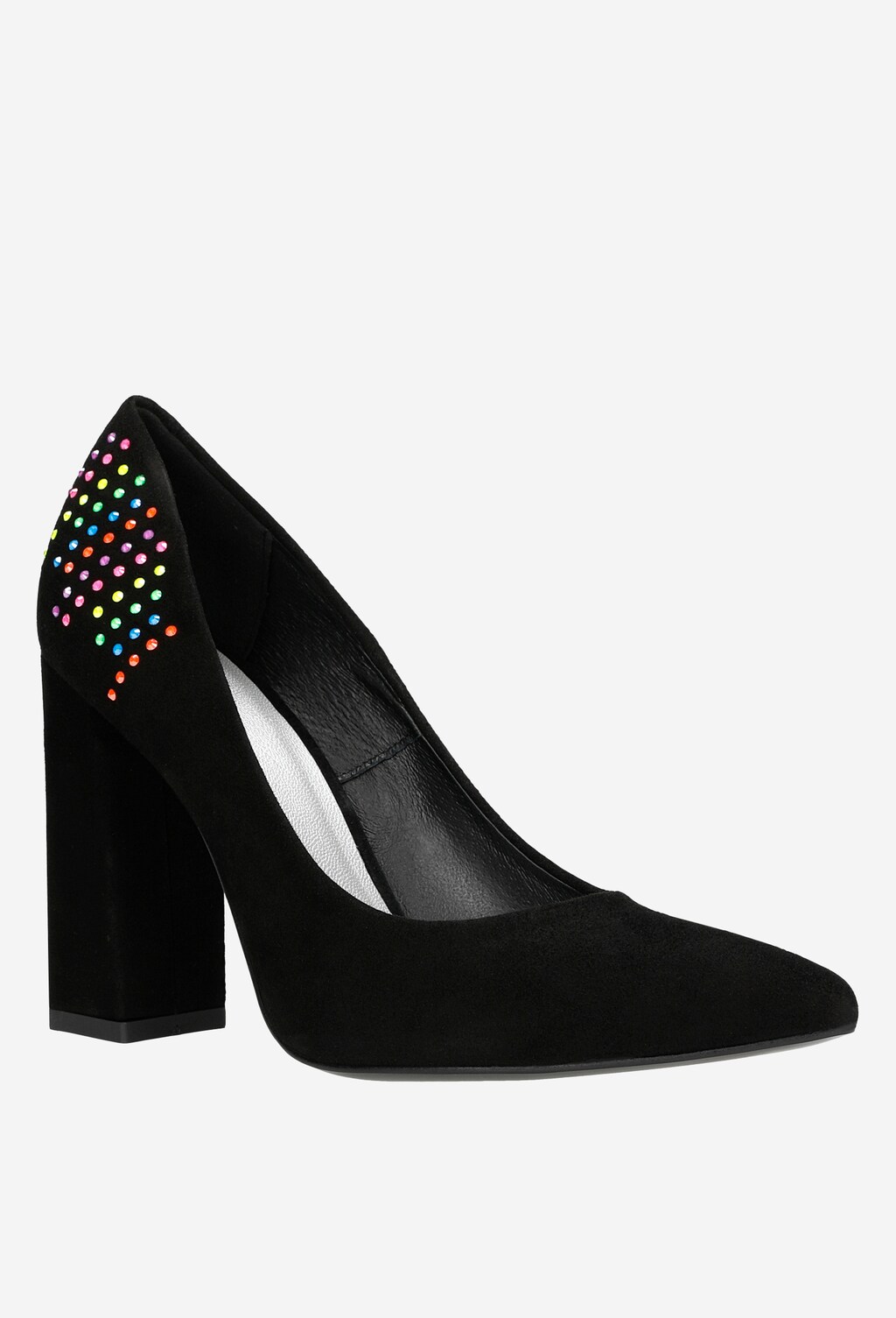 Czarne wieczorowe czółenka na obcasie z kolorwymi kryształkami 35056-65 Widok 3