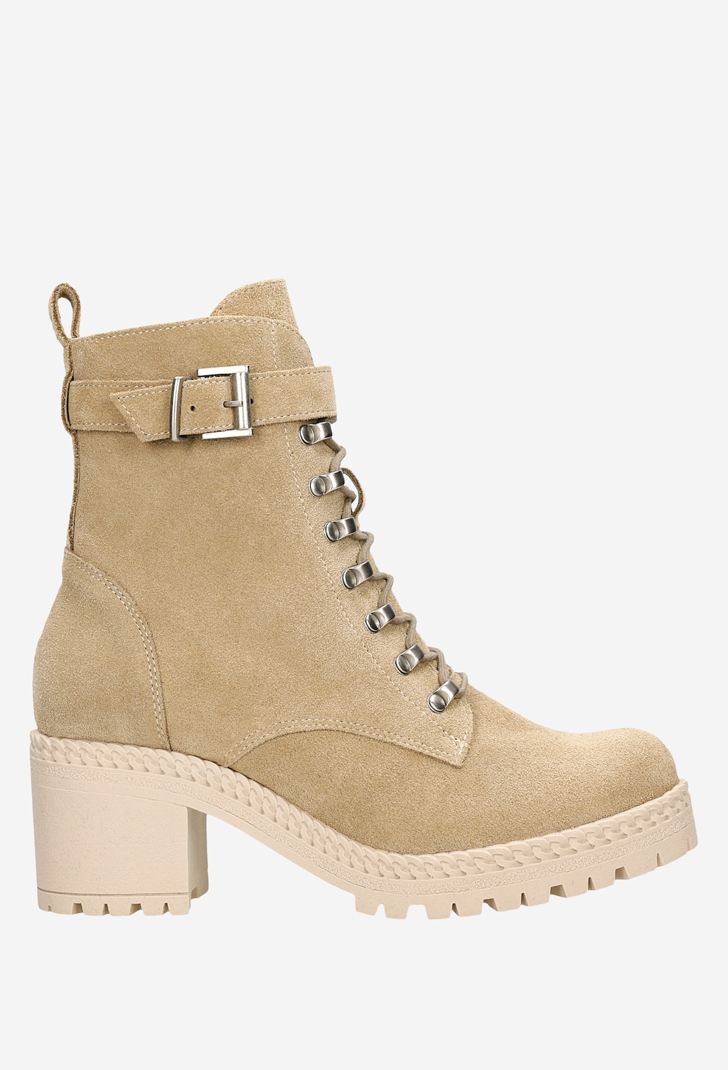 Beżowe trzewiki damskie na niskim słupku 64065-64 Widok 2