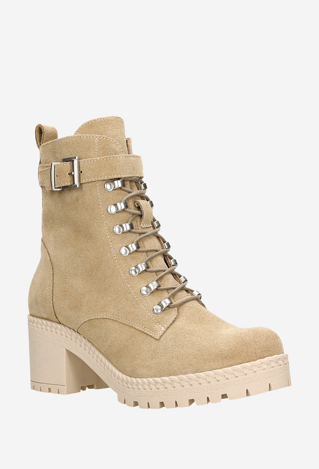 Beżowe trzewiki damskie na niskim słupku 64065-64 Widok 3