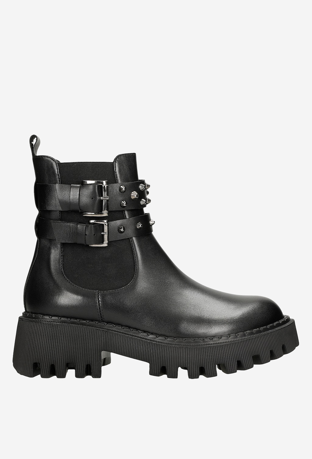 Czarne skórzane sztyblety damskie z rockowym zacięciem 55043-51 Widok 2