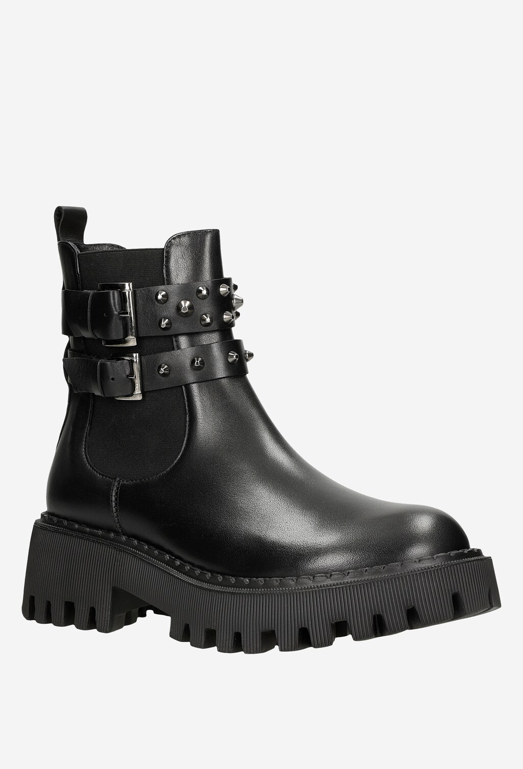 Czarne skórzane sztyblety damskie z rockowym zacięciem 55043-51 Widok 3