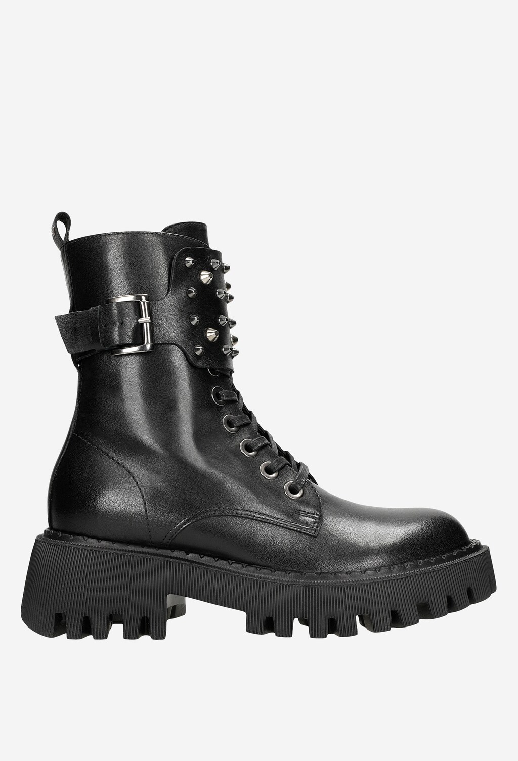 Czarne sznurowane bikery damskie z ćwiekami 64038-51 Widok 2