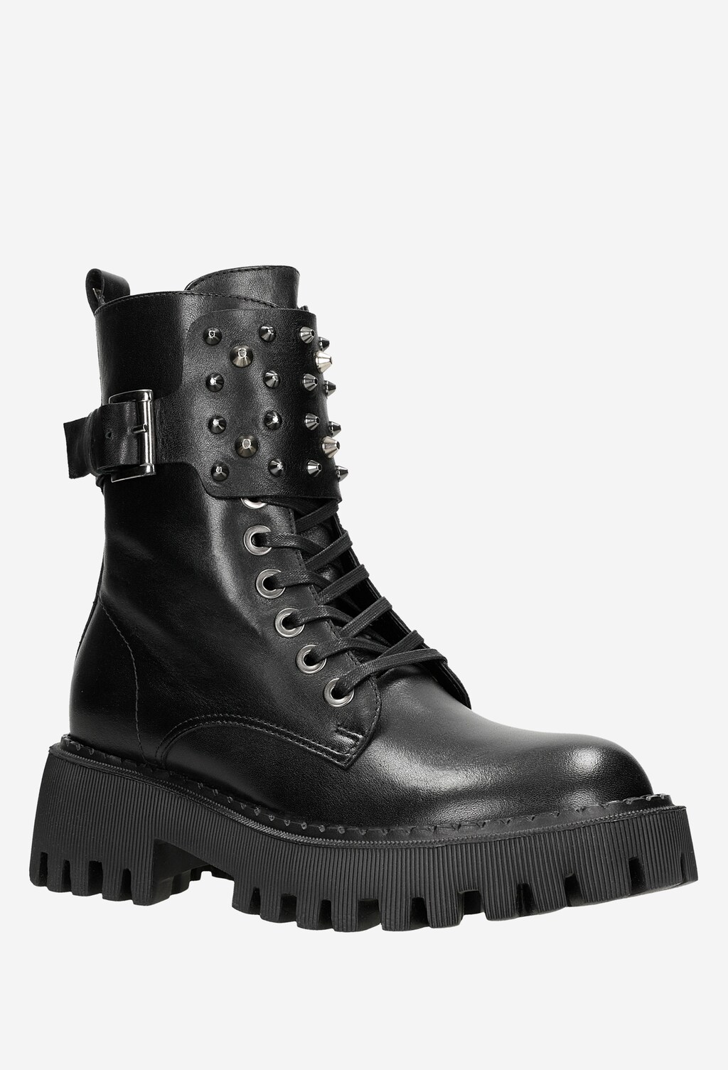 Czarne sznurowane bikery damskie z ćwiekami 64038-51 Widok 3