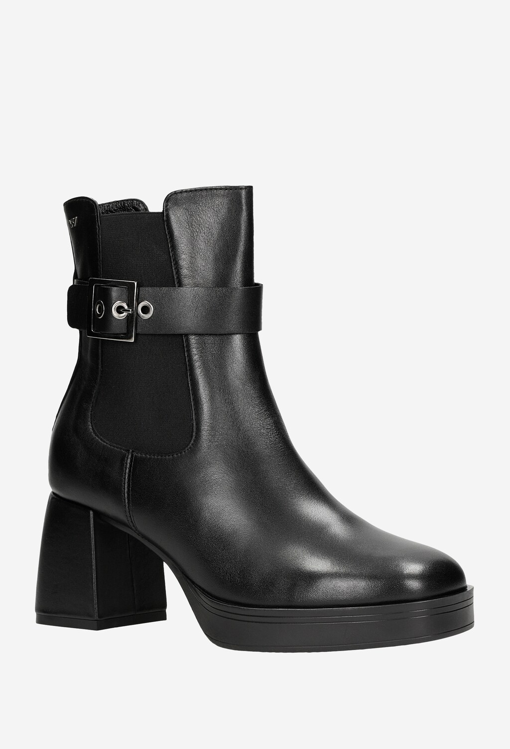 Czarne skórzane sztyblety na stabilnym obcasie 55113-51 Widok 3