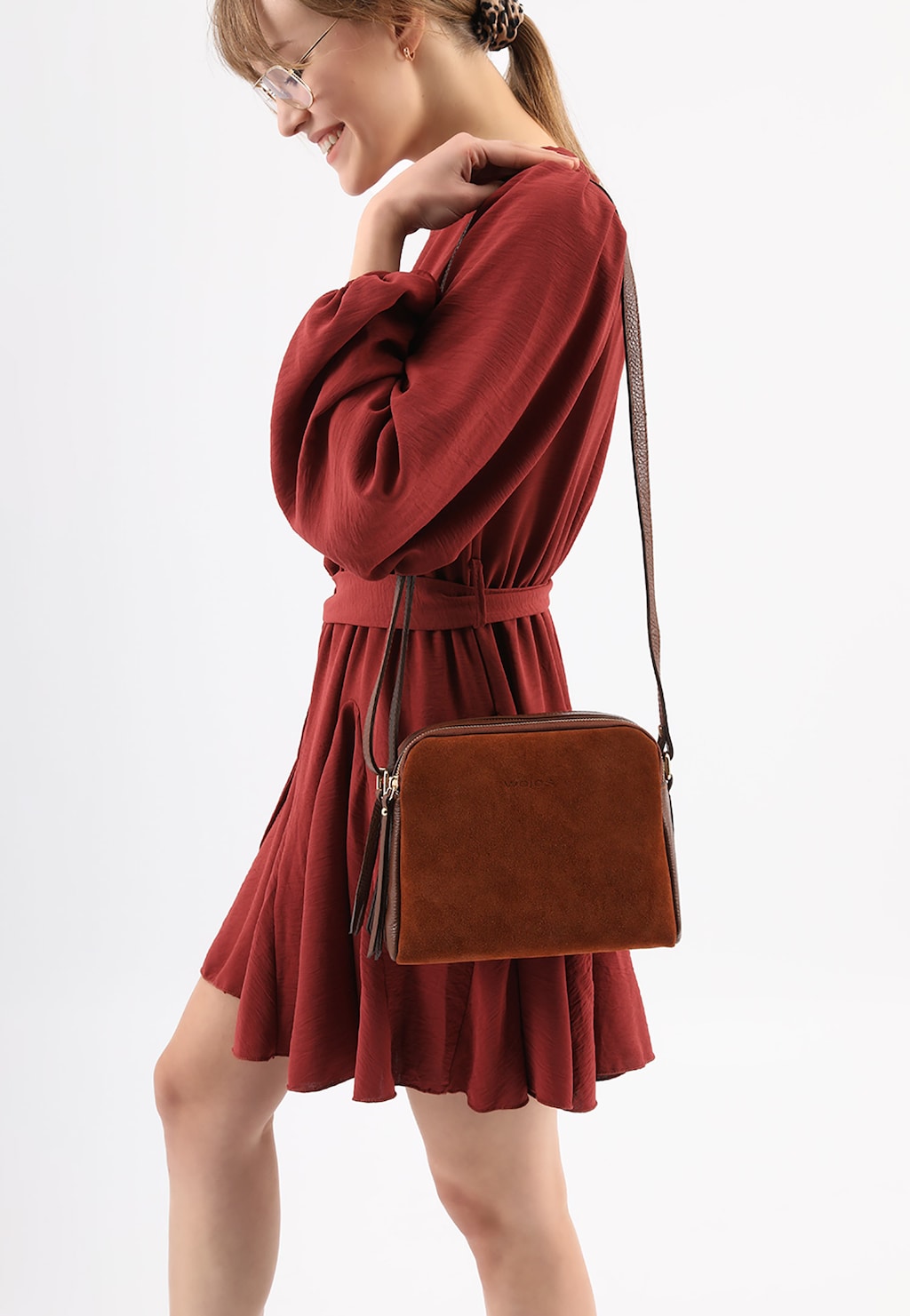 Brązowa torebka damska z dwoiny welurowej 80118-62 Widok 1