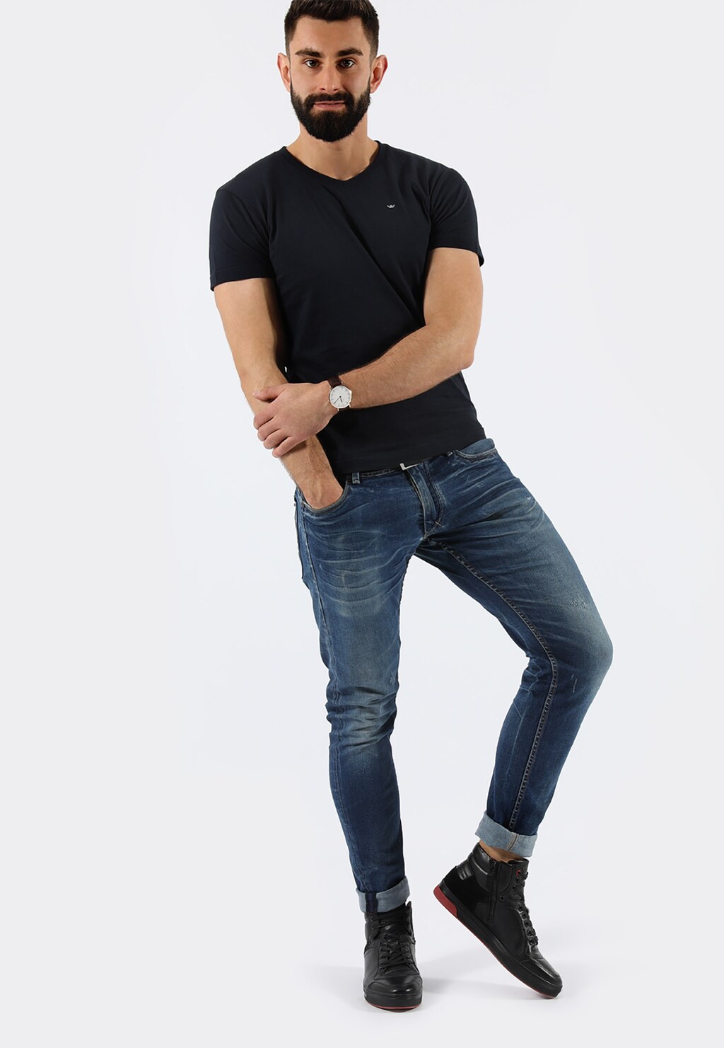 Czarne trzewiki męskie 9183-71 Widok 9