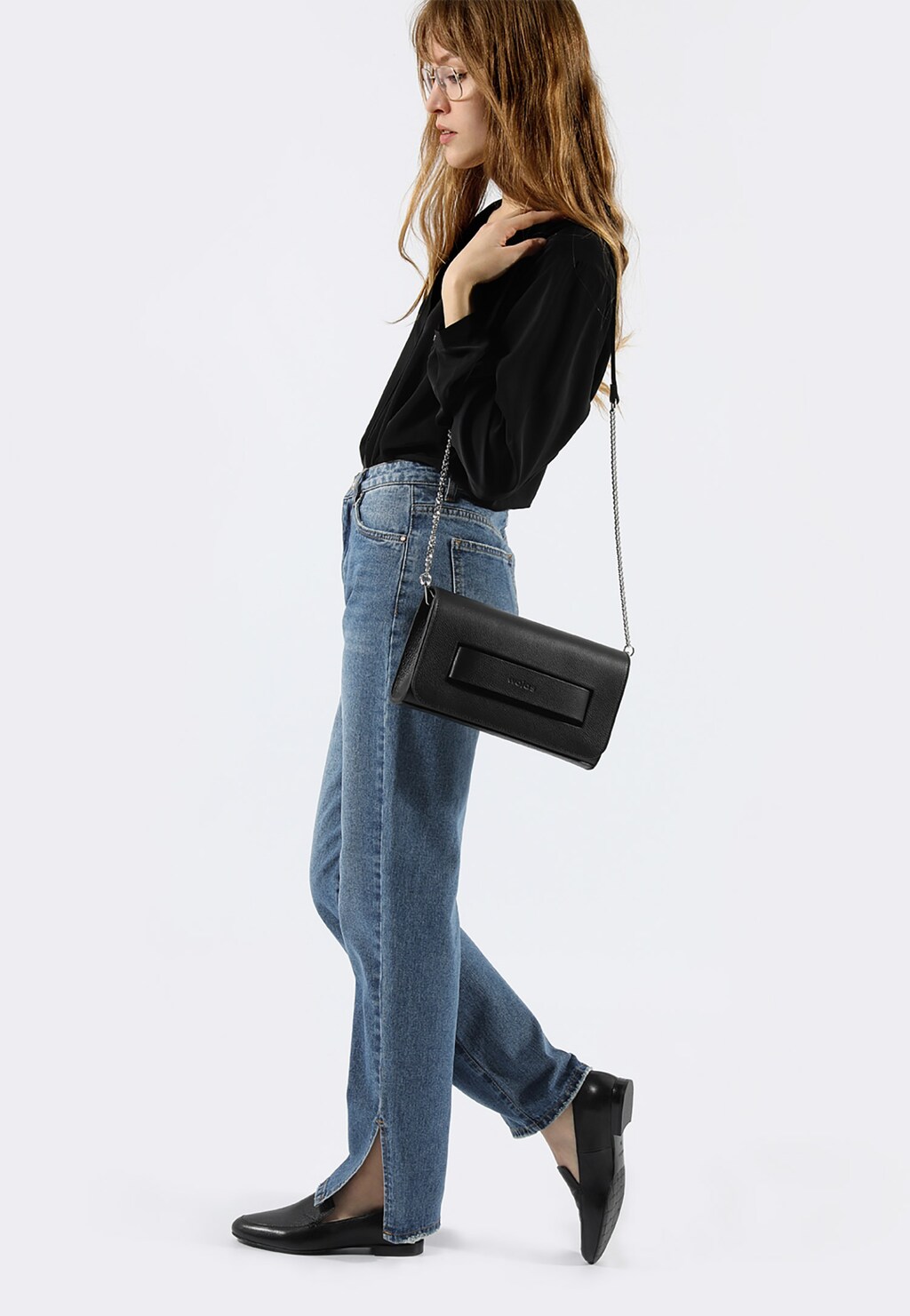 Czarna wieczorowa torebka damska ze skóry licowej 80050-51 Widok 8