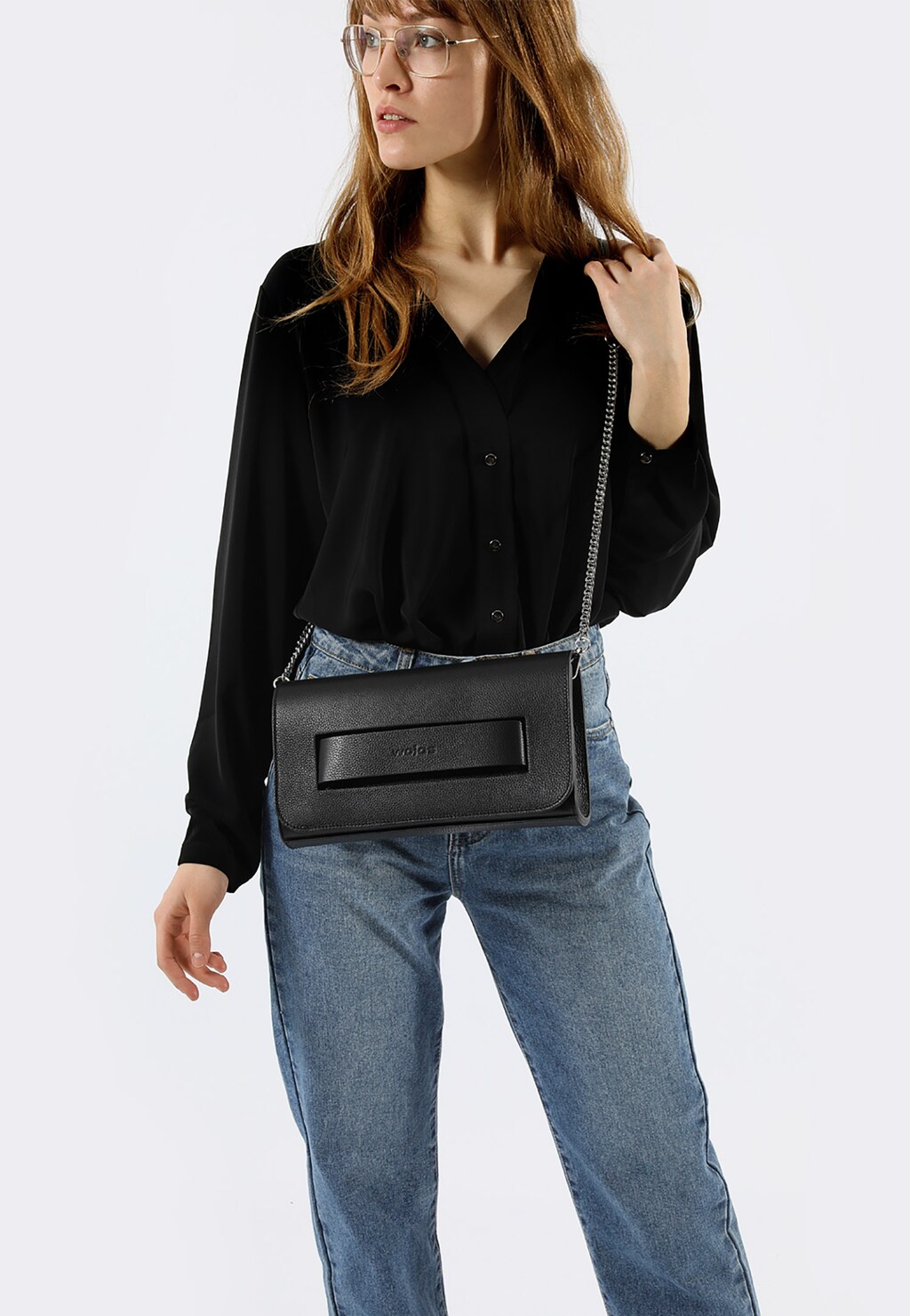 Czarna wieczorowa torebka damska ze skóry licowej 80050-51 Widok 9