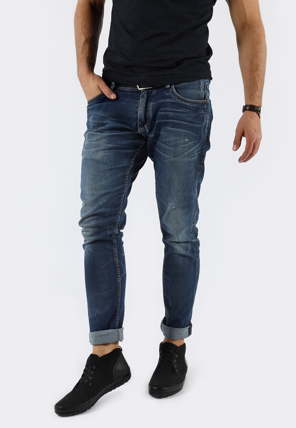 Pánske čižmy na každodenné nosenie z brúsenej kože 9164-71 Widok 1