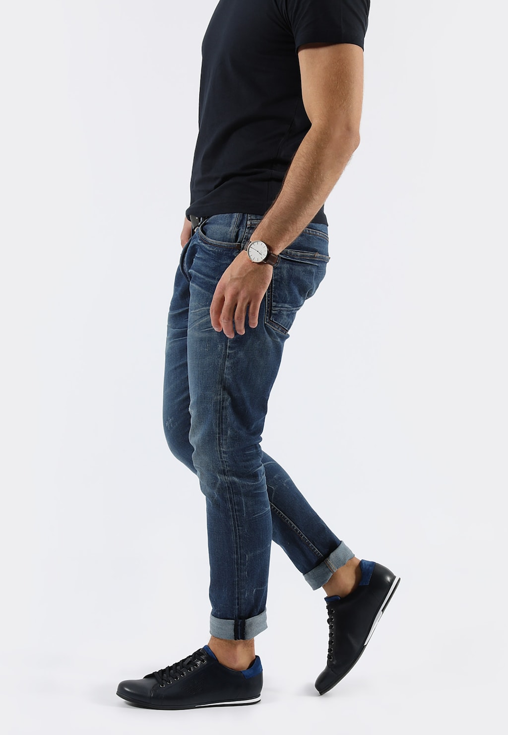 Granatowe półbuty męskie z niebieską wstawką 10080-76 Widok 1