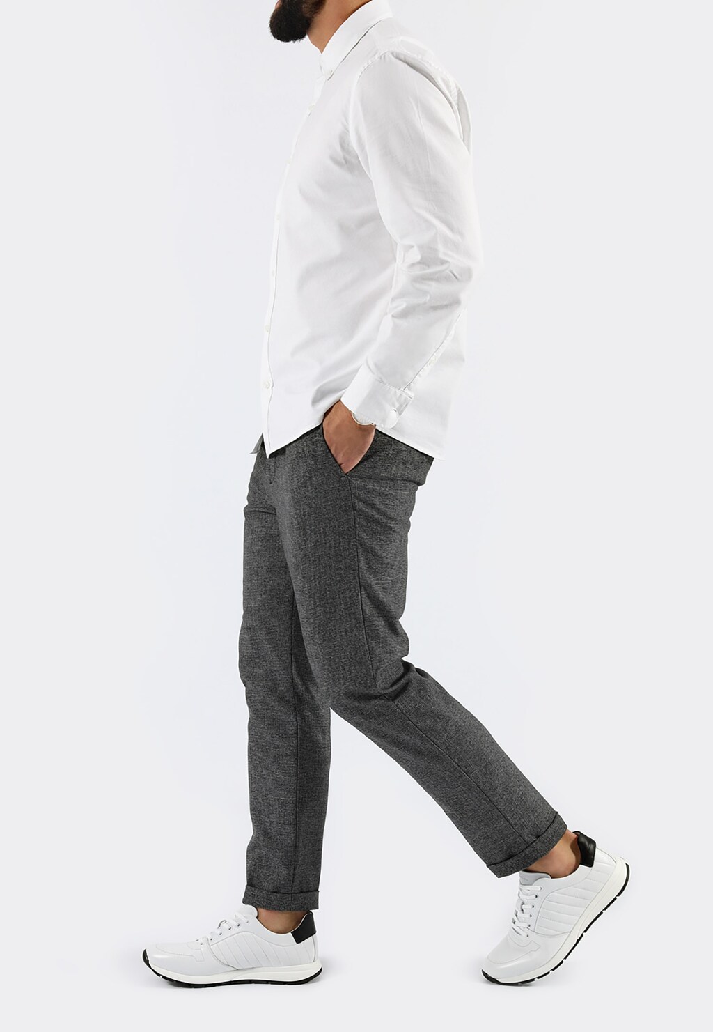 Białe sportowe półbuty męskie z czarną wstawką 10020-59 Widok 8