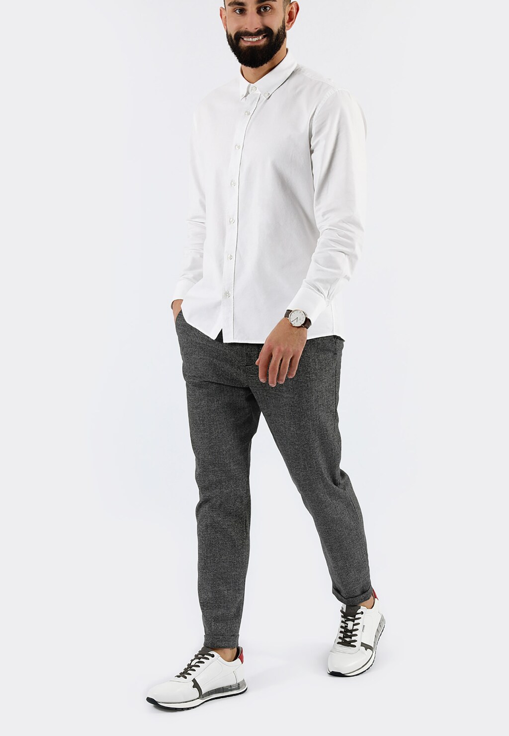 Biele pánske kožené tenisky z prírodnej kože 10021-79 Widok 7