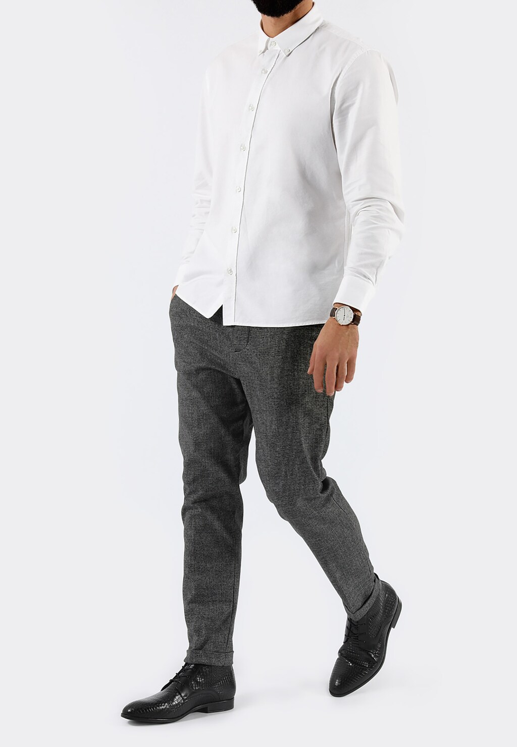 Czarne sznurowane trzewiki męskie z tłoczonej skóry 24002-51 Widok 1