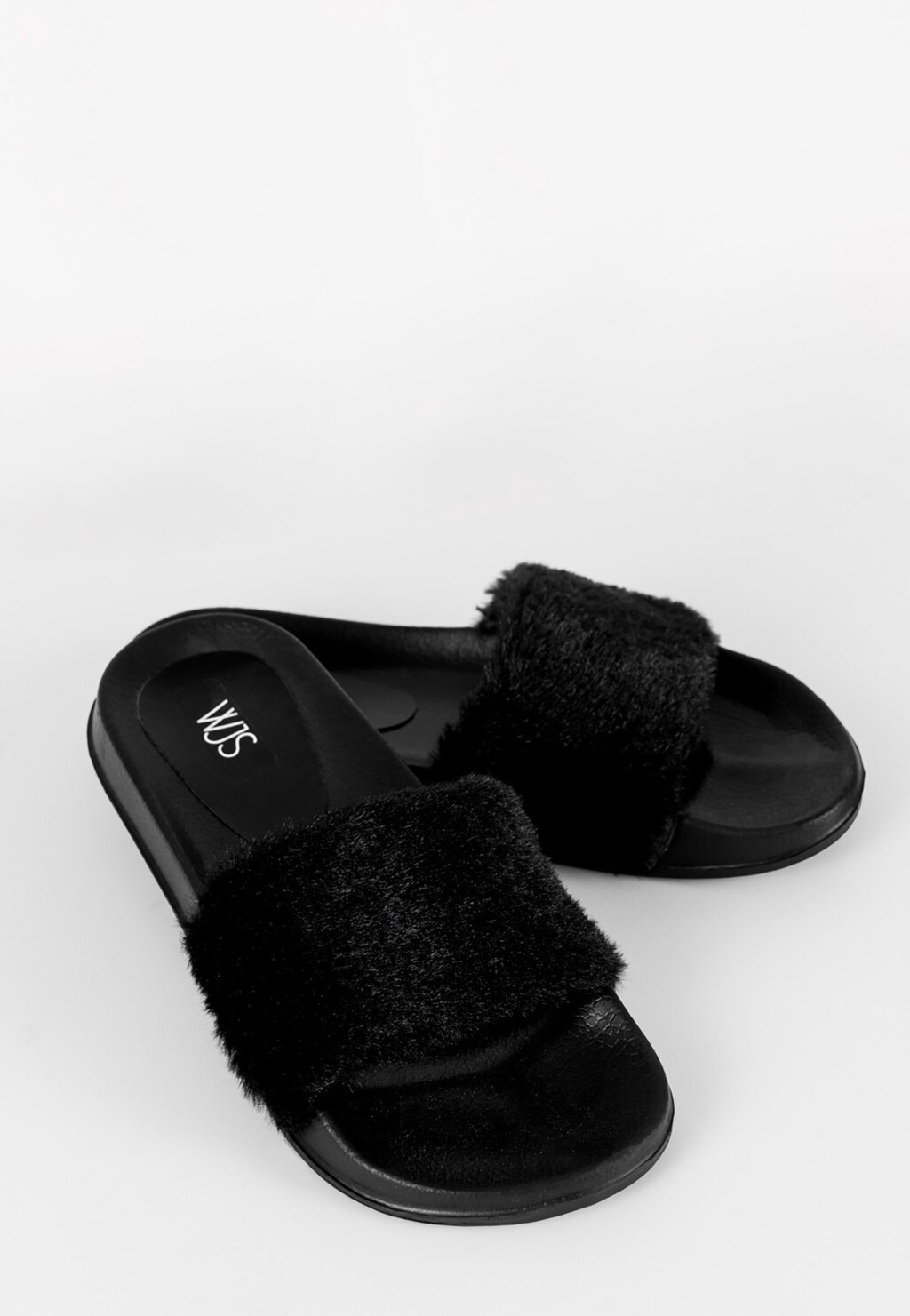 WJS czarne klapki damskie ze sztucznym futerkiem WJS71009-11 Widok 3