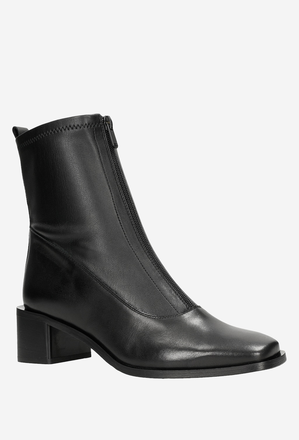 Czarne botki na słupku z zamkiem z przodu 55038-81 Widok 3