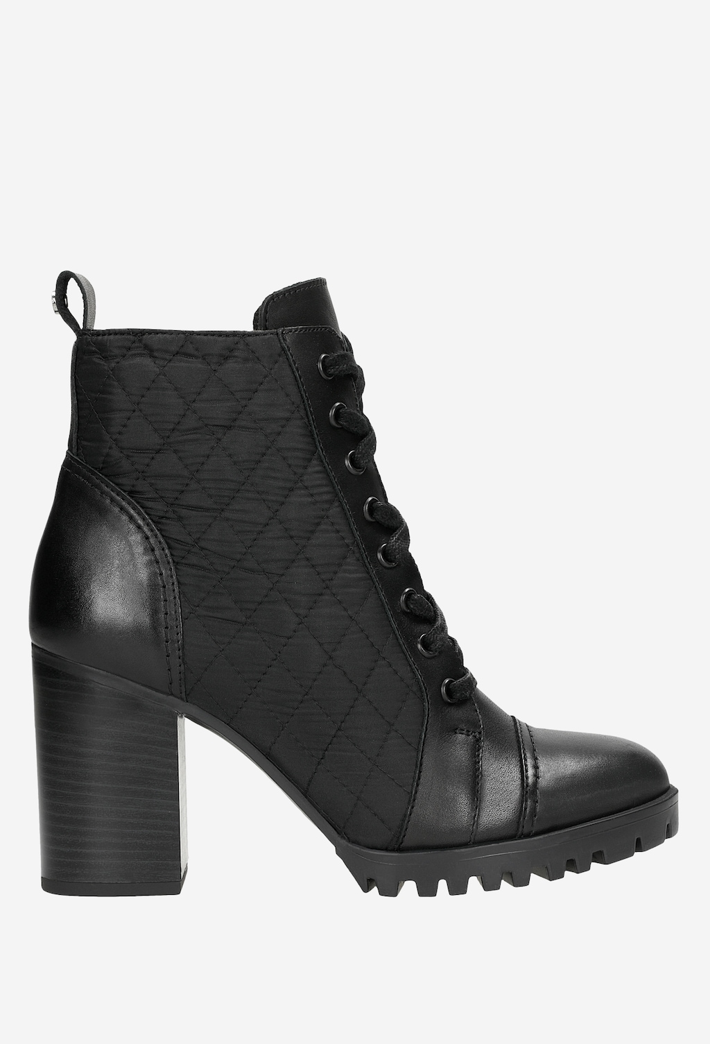 Členkové čižmy na opätku z kombinácie kože a textilu 64056-81 Widok 2