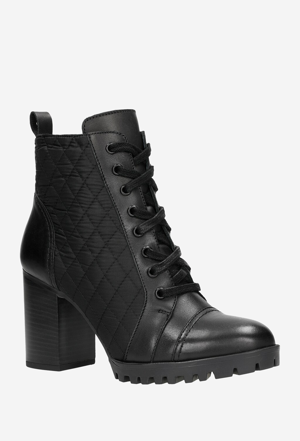 Členkové čižmy na opätku z kombinácie kože a textilu 64056-81 Widok 3