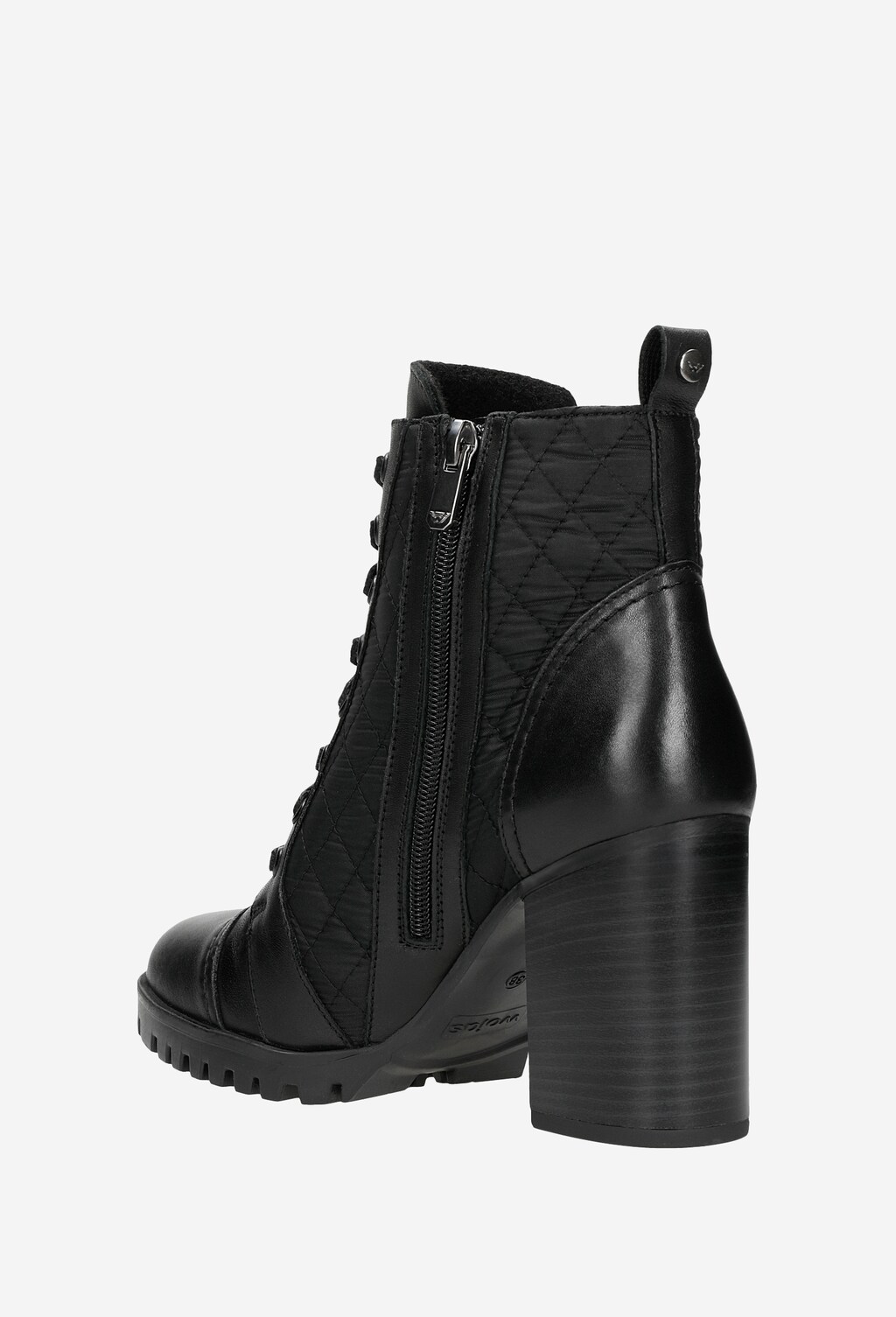 Členkové čižmy na opätku z kombinácie kože a textilu 64056-81 Widok 4