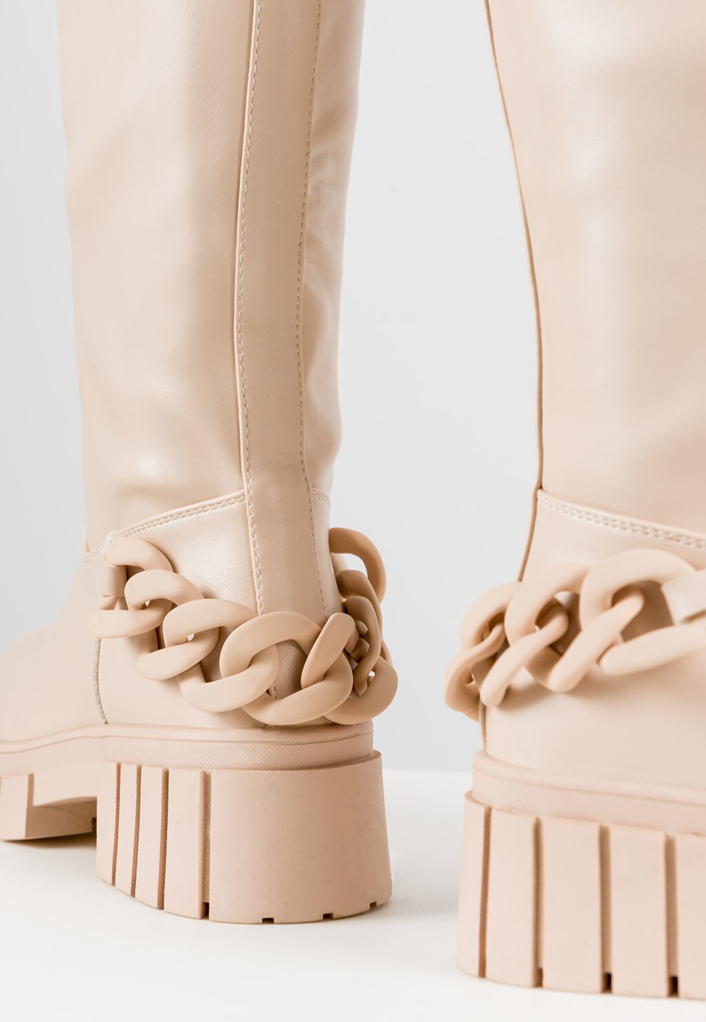 WJS beżowe kozaki damskie na grubej płaskiej podeszwie WJS45011-54 Widok 4